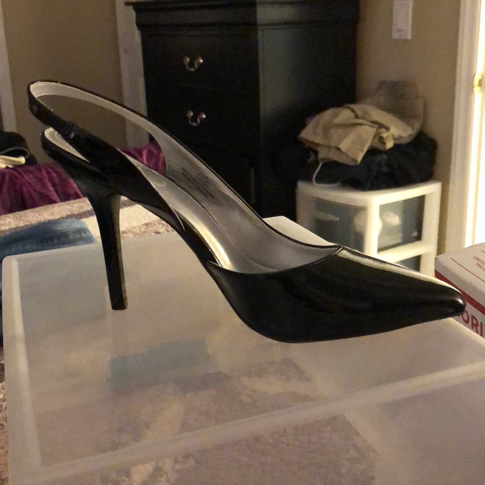 Sling Back Black Patent Heels